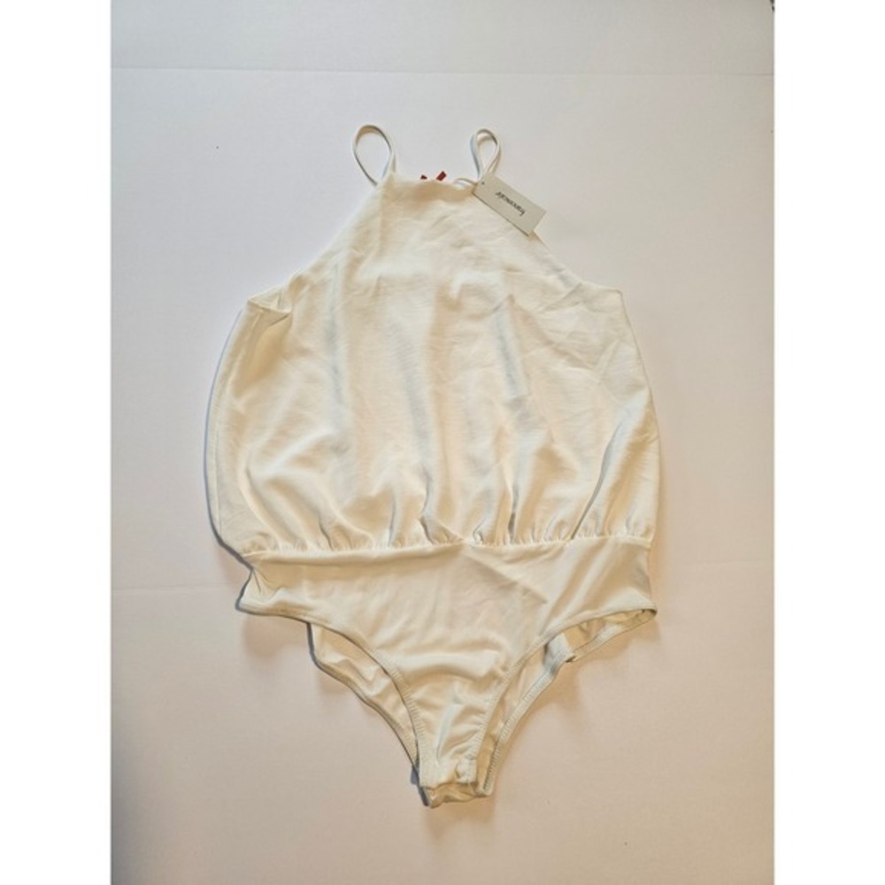 Francesca's White Halter Bodysuit Womens M High Neck Blouson‎ NWT